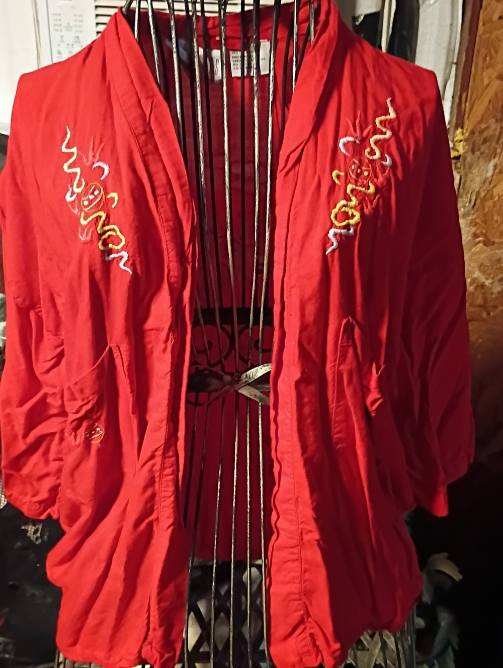 Passport Red Embroidered Open-Front Women's Jacket
